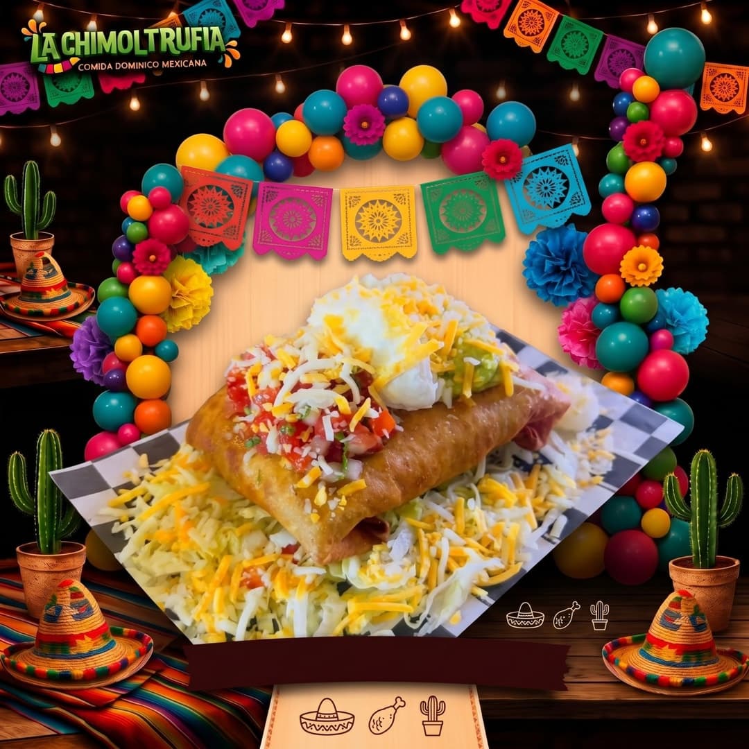 ¡Crujiente por fuera y desbordando sabor por dentro! 🤤 Paga solo RD$ 450 por La Chimichanga La Popis en La Chimoltrufia